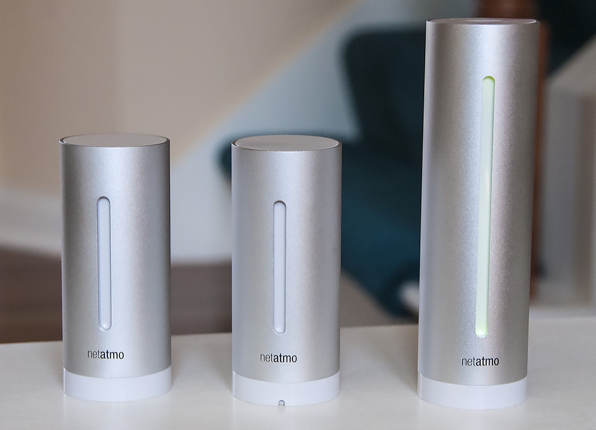 Here's the family of Netatmo modules, with the new additional module on the left,the outdoor module in the middle and the indoor sensor that connects to Wi-Fi on the right.